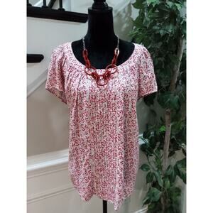 St. John's Bay Women's White Pink Floral Round Neck Short Sleeve Top Blouse 0X